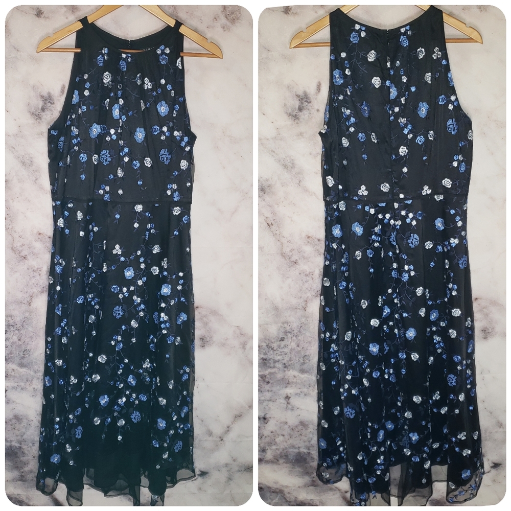 NEW! Tahari ASL black high/low embroidered dress